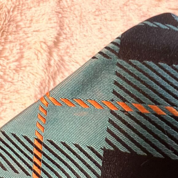 Kenneth Cole Reaction Men's Teal Orange Black Plaid Slim Silk Neck Tie 59 x 3.5 - Picture 7 of 9
